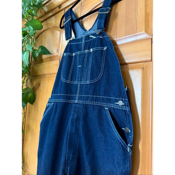 Vintage Roebucks Denim Overalls 38x34 – Classic Dark Wash Workwear Style - Picture 4 of 11